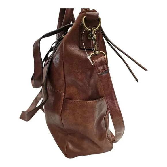 omen's Vegan Leather Convertible Tote Handbag, Stylish Round Handles, Large - Picture 12 of 12